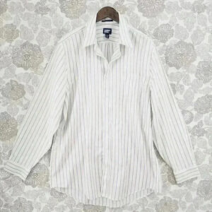 Lands' End Button down Long sleeve Dress Shirt Striped Men's 17.5 Tall 8086